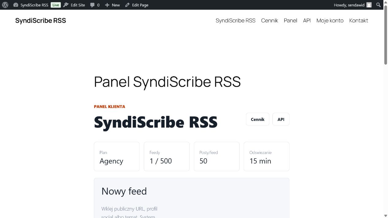 SyndiScribe RSS dashboard preview
